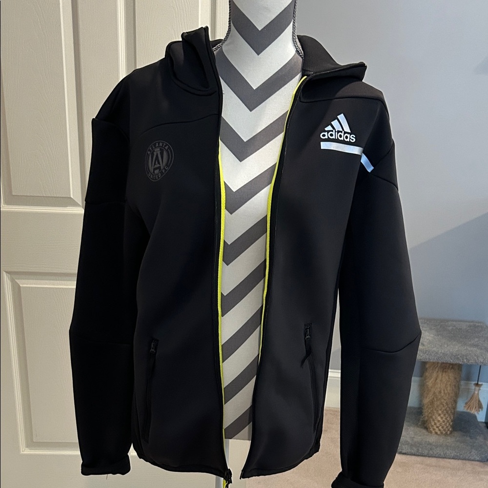 Adidas Black and Yellow Zip-Up Jacket. ATL United.